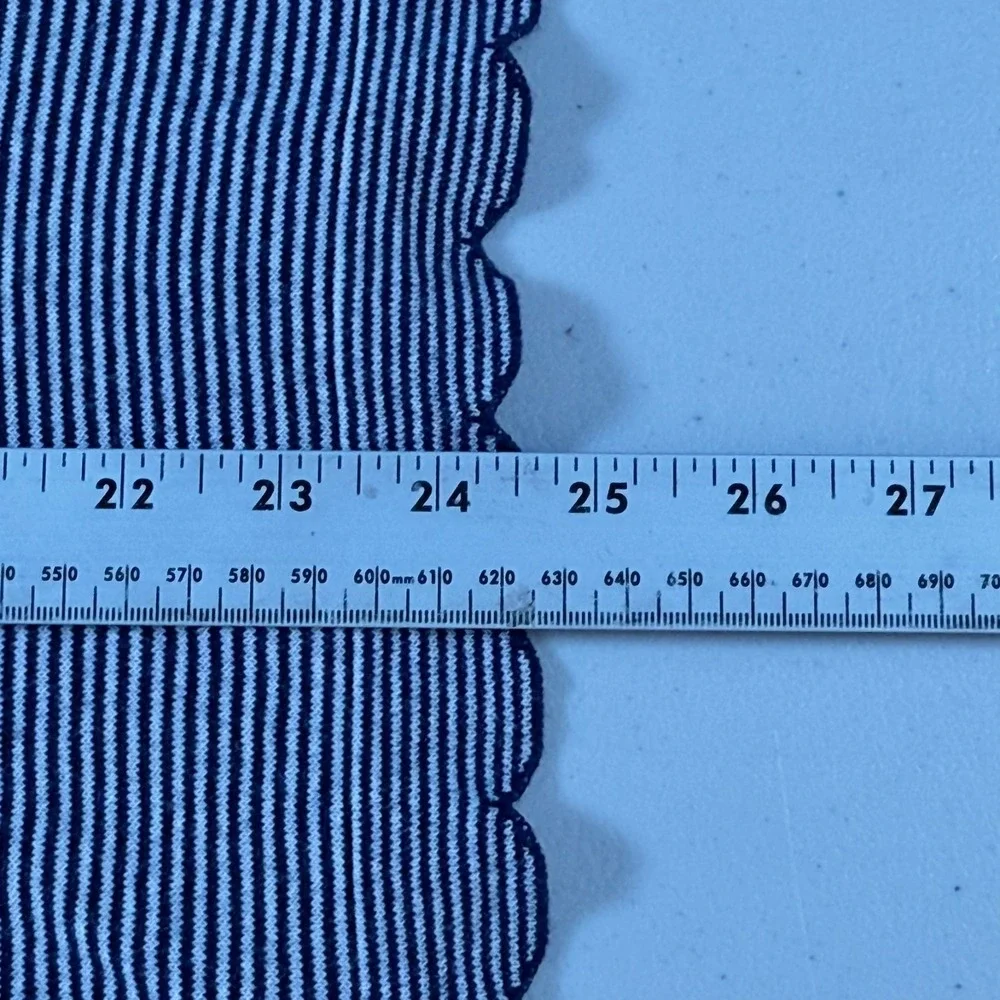 J. McLaughlin‎ Shirt Womens L Large Blue White Stripe Cashmere Blend Scallop Hem
